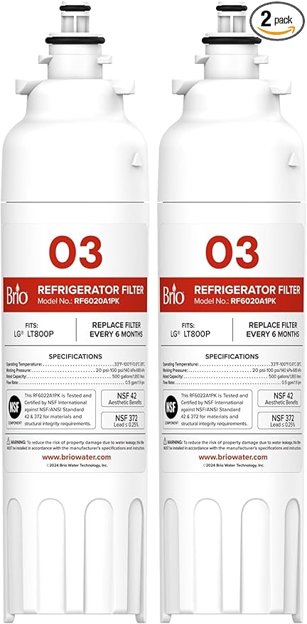 Brio LT800P & ADQ73613401 Water Filter Replacement for LG LT800p, ADQ73613401, ADQ73613402, ADQ73613408, ADQ75795104, Kenmore 46-9490, LSXS26326S, LMXC23746S, LMXC23746D, NSF 42, 53, 372, & 401