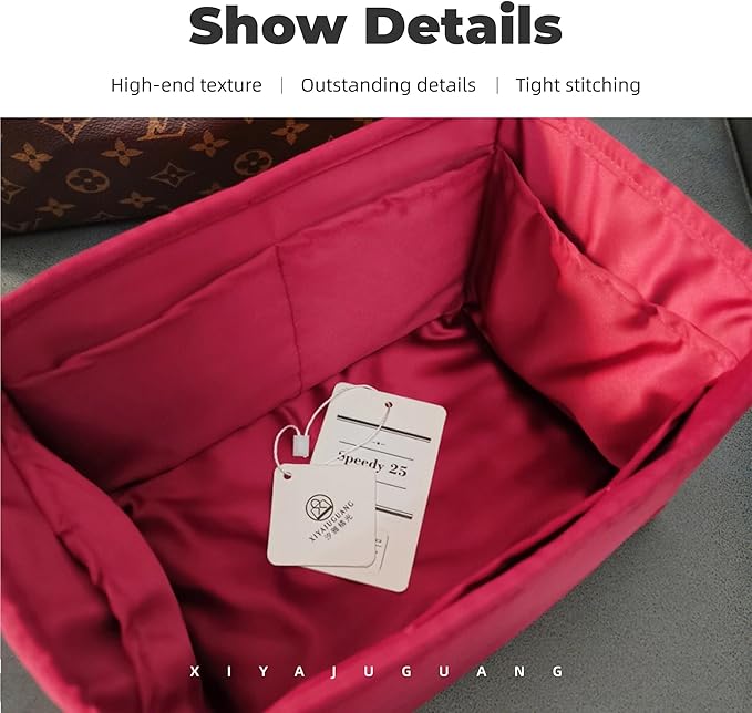 Purse Handbag Silky Organizer Insert Keep Bag Shape Fits LV Speedy 16/20/25/30/35/45 bags, Luxury Handbag Tote Lightweight Sturdy(Wine Red, Speedy new nano16)