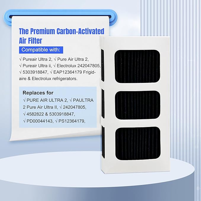 4 Pack Refrigerator Replacement Air Filter Compatible with Pureair Ultra 2 Frigidaire Filter, Pure Air Ultra 2, Pureair Ultra ii, Electrolux 242047805, 5303918847
