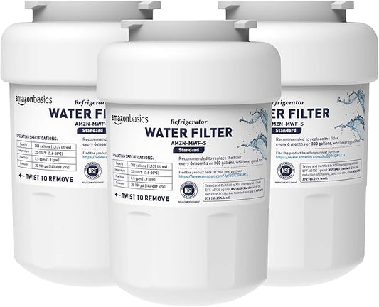 Amazon Basics Replacement Water Filter Cartridge Compatible with GE MWF Refrigerator, NSF Certified, 3-Pack