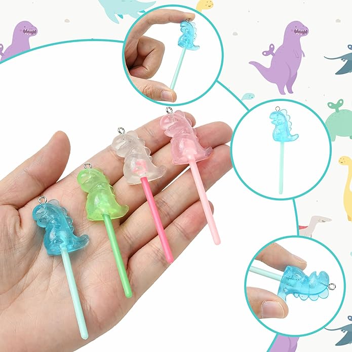 5-10Pcs Luminous Translucent Resin Charms Pendants for Jewelry Making, Round Dinosaur Heart Star lollipop Shape Glow in the Dark Charms for Bracelets Necklaces Earrings Keychains Crafting
