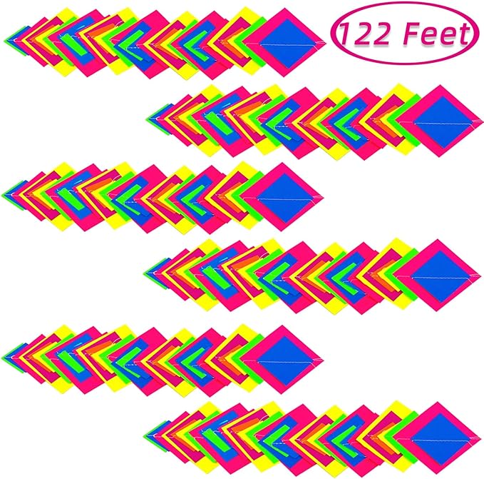 122feet UV Neon Streamers Glow Garland Hanging Paper Glow in The Dark Supplies and Decorations Blacklight Reactive Fluorescent Black Light Party Kit Neon Party Supplies for Birthday Wedding