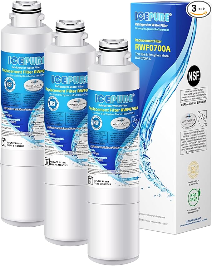 ICEPURE DA29-00020B Replacement for Samsung Water Filter HAF-CIN/EXP HAF-CIN DA29-00020B-1 RF28HMEDBSR RF263BEAESR RS25J500DSR RF263TEAESG RWF0700A HDX FMS-2 DA97-08006A-1 RF4287HARS RF28HFEDBSR 3PACK