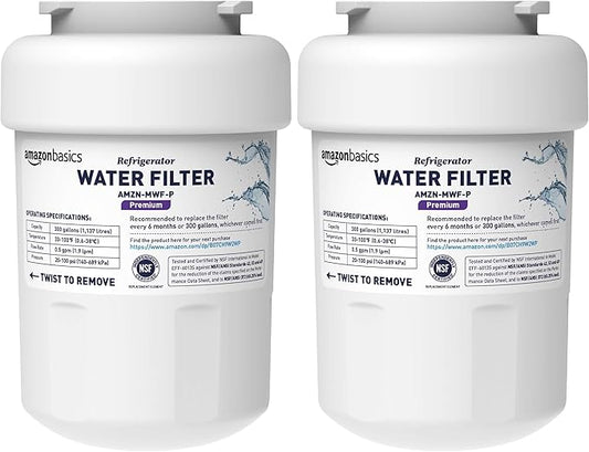 Amazon Basics Replacement GE MWF Refrigerator Water Filter Cartridge - Premium Filtration (Pack of 2)