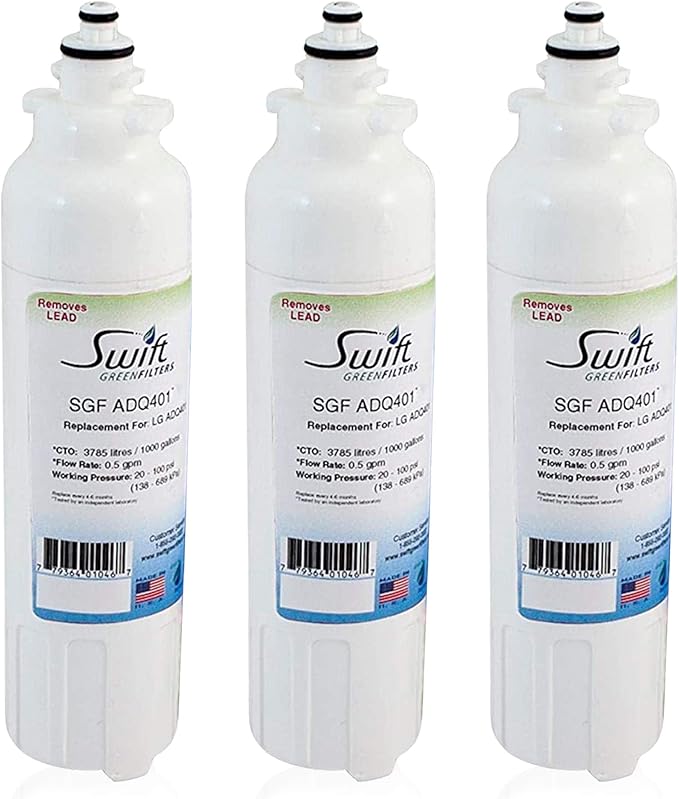 Swift Green Filters SGF-ADQ401 Compatible Refrigerator Water Filter for LG LT800P, ADQ73613401, Made in USA (3 Pack)