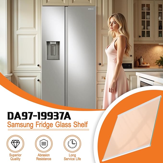 UPGRADED DA97-19937A Freezer Glass Shelf Compatible with Samsung Refrigerator Freezer Shelf Tempered Glass Samsung Fridge Shelf Replacement Part RS22T5201SR RS22T5561SR Upper Freezer Shelves 12"x10.6"
