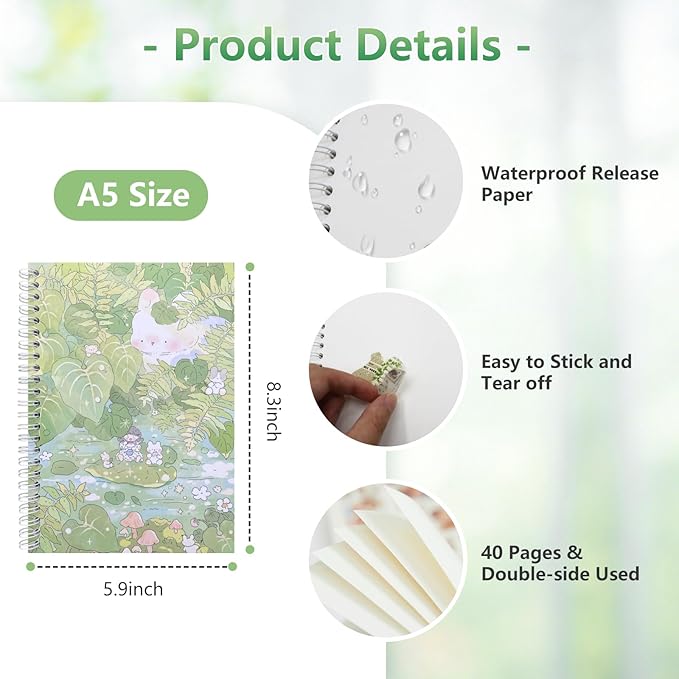 YUATCYA Reusable Sticker Collecting Book Storage Album with 40 Sheets Blank Release Paper - A5 Size Stickers Organizer Collection Holder Book for Adult (GREEN-3)