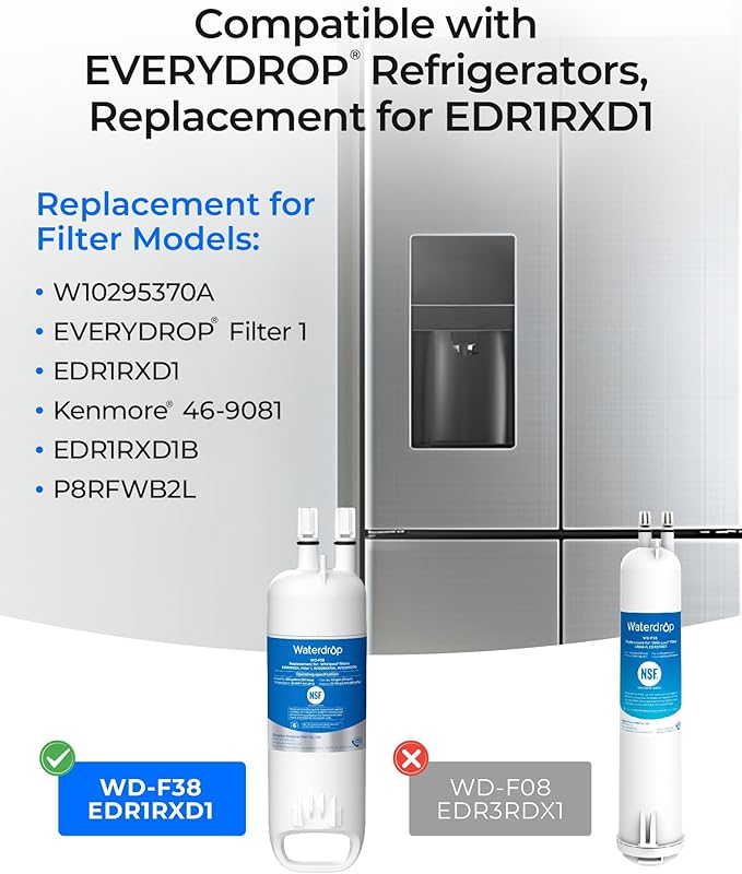 Waterdrop EDR1RXD1 Replacement for Filter 1, W10295370A, EDR1RXD1B, P8RFWB2L, P4RFWB, WD-F38, Refrigerator Water Filter, 4 Pack