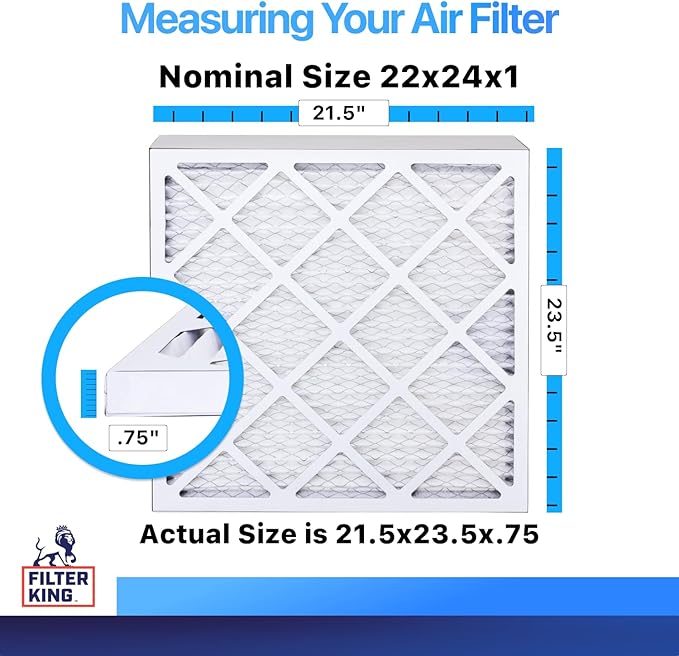 Filter King 22x24x1 Air Filter (MERV 8) (6-Pack) Dust & Allergy Control AC Furnace Filters, MADE IN USA, HVAC, Pleated, Electrostatic (Actual Size: 21.5 x 23.5 x .75)