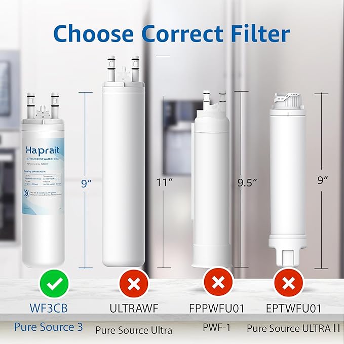 WF3CB Water Filter Replacement, HP006 Compatible with Frigidaire WF3CB, Pure Source 3, WF425, 706465, 242069601, 242086201, 242017800, Height 9 inches, 3 Count