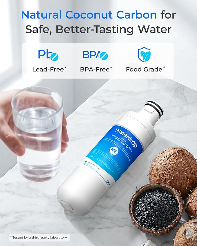 Waterdrop LT1000PC ADQ747935 Refrigerator Water Filter and Air Filter, Replacement for LG® LT1000P®, LMXS28626S, LFXS26973S, LFXS26596S, LFXS28596S, ADQ74793501, ADQ74793502 and LT120F®, 4 Combo