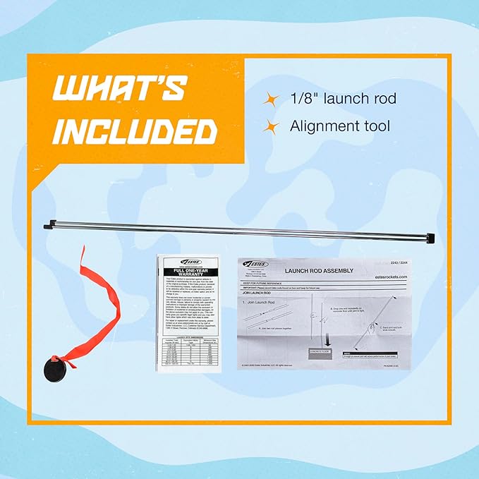 Estes 2243 1/8-Inch Two-Piece Launch Rod, Flying-Rocket-Model Launch Pad, Rocket Model Kit Accessories for Ages 10+