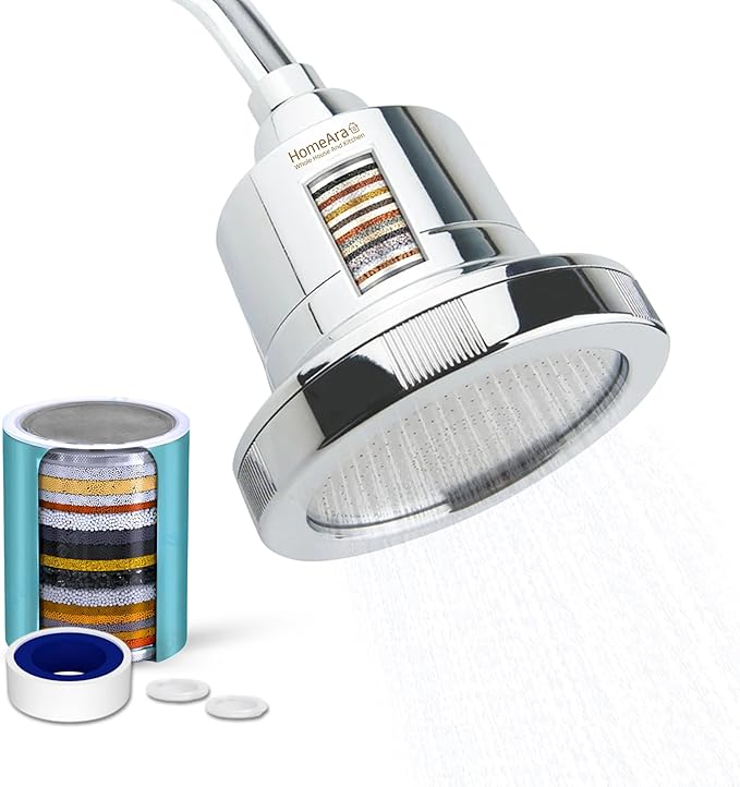 High Pressure Filtered Shower Head for Hard Water with 5 Spray Modes, 20-Stage Water Softener Showerhead to Remove Chlorine and Fluoride for Hair and Skin, Chrome Filtered Shower Head Set