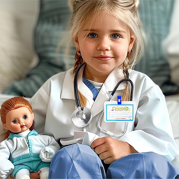 RioRand Doctor Costume for Kids With Stethoscope Lab Coat Career Day Costume Halloween Dress Up For Boys Girls 3-12