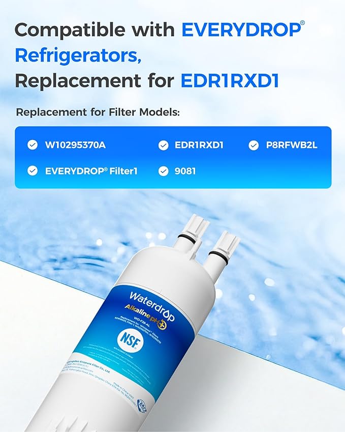 Waterdrop Alkaline W10295370A Replacement for Filter 1, EDR1RXD1, EDR1RXD1B, WD-F38, Enhances pH Refrigerator Water Filter, 3 Pack
