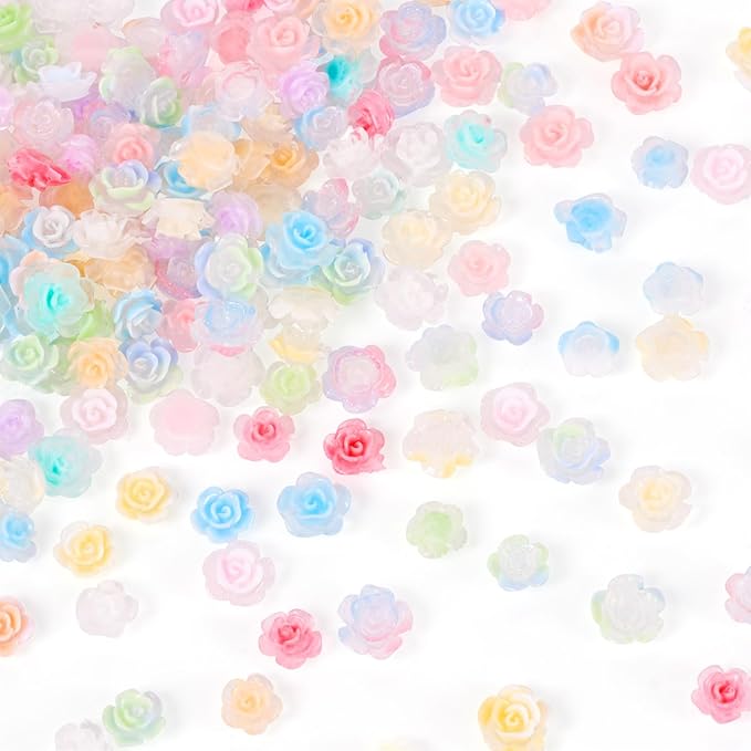 200 Pcs Mini Resin Flower Charms Luminous Rose Flower Flatback Cabochons Glow in The Dark Floral Rose Beads Nail Embellishments for DIY Craft Scrapbooking Hair Clip Decor