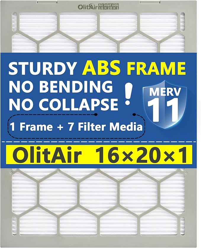 16x20x1 MERV 11 Air Filter,AC Furnace Air Filter,Reusable ABS Plastic Frame, 7 Pack Replaceable Filter Media (Actual Size: 15 3/4" x 19 3/4" x 3/4")