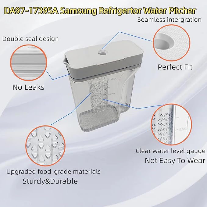 Upgraded DA97-17395B Refrigerator Water Pitcher, Double Sealing Ring No Leak Replacement Water Tank Assembly, Compatible with Samsung Fridge Models