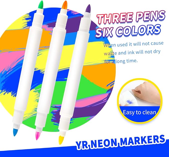 YR Dual Sided Neon Pens For Light Up LED Board(Pen Itself Requires No Battery), Neon Markers Applicable For Draw, Sketch, Create, Doodle, Art, Write, Learning Tablet, 12 Packs