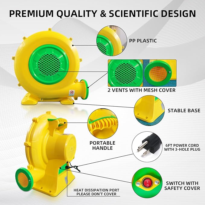 750W 1HP Air Blower, GONFLABLE Bounce House Inflatable Blower, Electric Air Fan Pump Commercial for Inflatables Bubble House, Spray Booth, Bouncy Castle, Water Slide