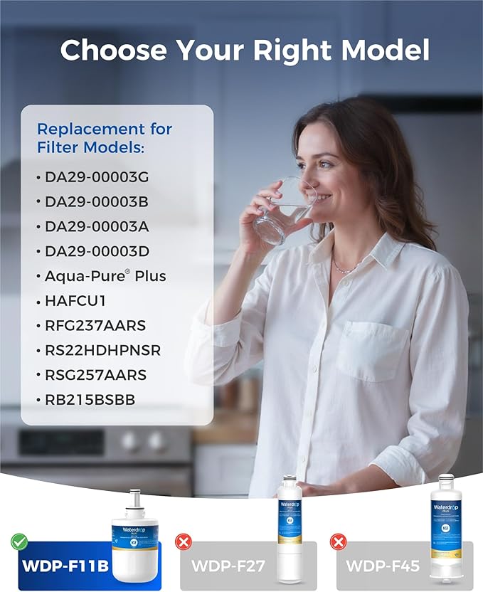 Waterdrop Plus DA29-00003G NSF 401&53&42 Certified Refrigerator Water Filter, Replacement for Samsung® DA29-00003G, DA29-00003B, DA29-00003A, Aqua-Pure Plus, HAFCU1, 2 Filters (Package May Vary)