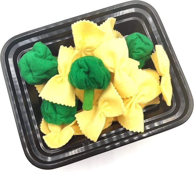 Pasta with broccoli, farfalle, bow tie pasta, felt play food for kids kitchen, pretend play for kids (beige, set 4 (farfalle, broccoli))