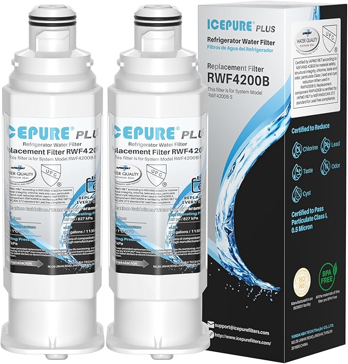 ICEPURE PLUS DA97-17376B NSF/ANSI 53 & 42 Certified Remove Lead Refrigerator Water Filter, Replacement for Samsung HAF-QIN/EXP, DA97-08006C, RS22T5201SR, RF28R7201SR, RF28R7351SG RF32CG5400SR, 2PACK