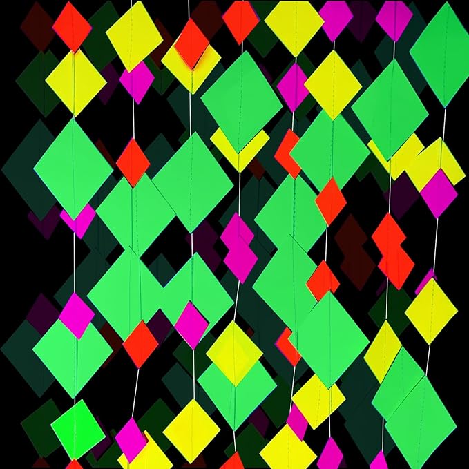 122feet Neon Streamers Glow Garland Glow in The Dark Block Hanging Paper Ornaments Blacklight Reactive Fluorescent Black Light Party Kit Neon Glow Party Supplies and Decorations for Birthday Wedding