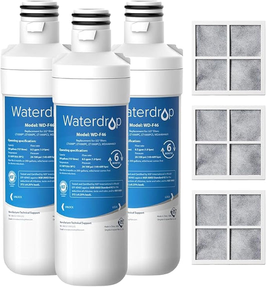 Waterdrop LT1000PC ADQ747935 MDJ64844601 Refrigerator Water Filter and Air Filter, Replacement for LG® LT1000P®, ADQ74793501, ADQ74793502, Kenmore 46-9980, 9980, and LG® LT120F®
