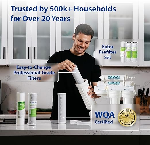 APEC Water 5-Stage Under Sink Reverse Osmosis Water Filter System with Extra High Capacity Pre-Filter Set, Essence Series, WQA Certified, 50 GPD, Removes 99.99% of Contaminants, Home Water Filtration