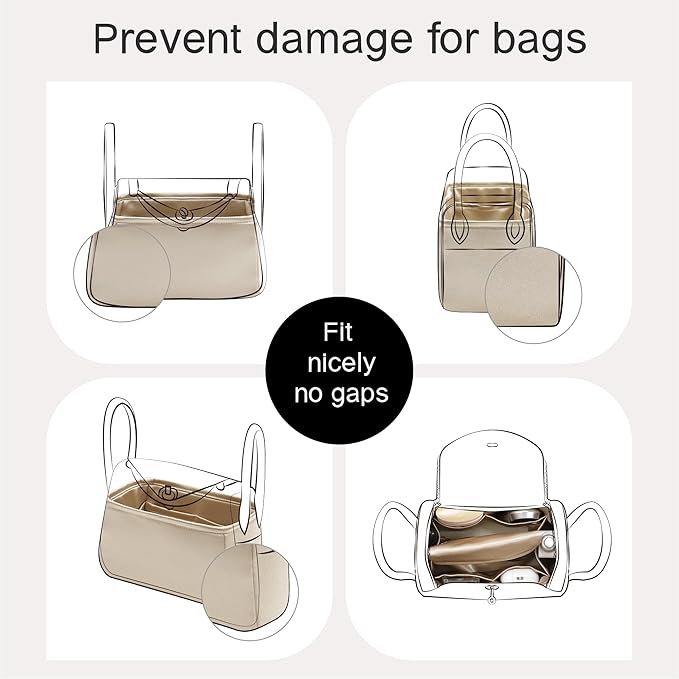 Silky Bag Insert Fit for Hermes Lindy 19/26, Silky Purse Organizer, Lightweight and Silk Touch (Fits Mini Lindy 19, Champagne/Etoupe Grey)