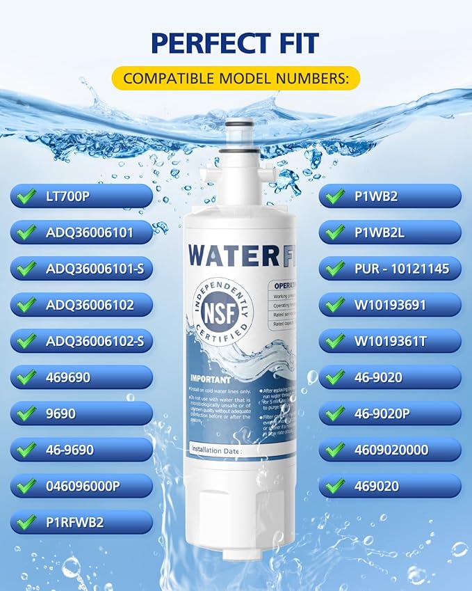 ADQ36006101 Water Filter Compatible With LG LT700P LT700PC Kenmore 9690, ADQ36006102 RFC1200A 46-9690 LFXS30766S Water Filter Replacement LT120F Fresh Air Filter 300 Gallon, 3 Pack