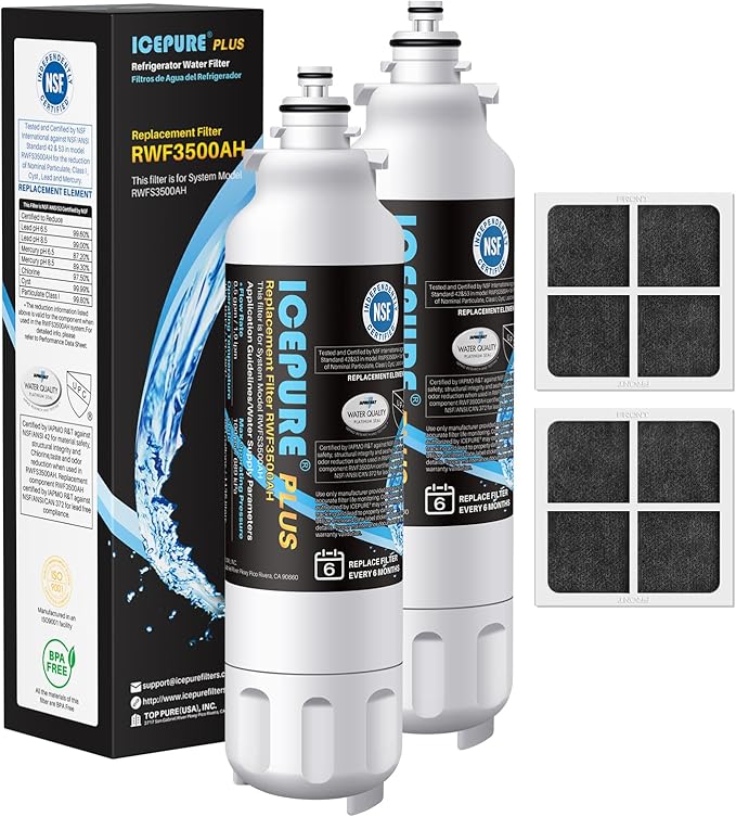 ICEPURE PLUS ADQ73613401 NSF/ANSI 53 NSF/ANSI 42 Certified Compatible with LG LT800P, LT800PC, ADQ736134, ADQ73613402, LSXS26326S, 46-9490, Refrigerator Water Filter and LT120F® Air Filter, 2 Combo