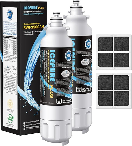 ICEPURE PLUS ADQ73613401 NSF/ANSI 53 NSF/ANSI 42 Certified Compatible with LG LT800P, LT800PC, ADQ736134, ADQ73613402, LSXS26326S, 46-9490, Refrigerator Water Filter and LT120F® Air Filter, 2 Combo