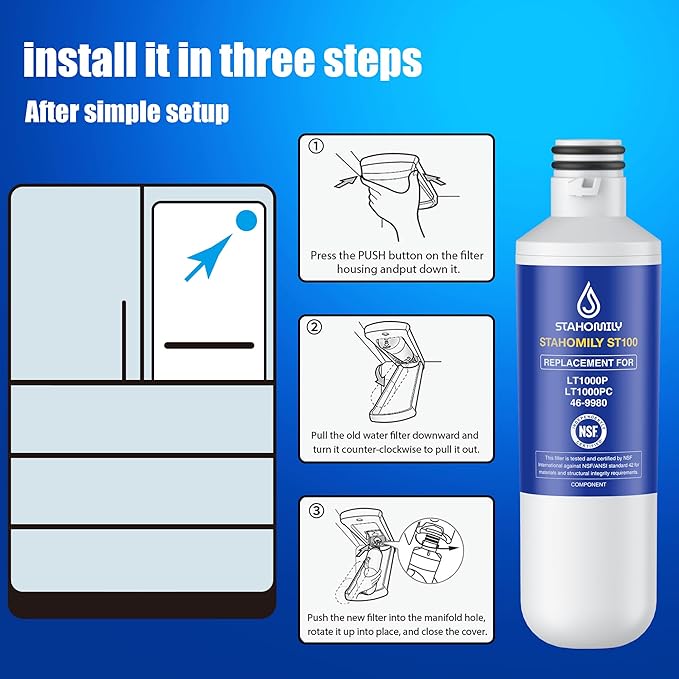 LT1000P ADQ747935 Water Filter Replacement for LG LT1000P/PC/PCS, LMXS28626S, MDJ64844601, Kenmore 46-9980, LMXS30796S, LMXS30796D, LMXC23796S, ADQ74793501, AGF80300704 with LT120F Air Filter, 3 Combo