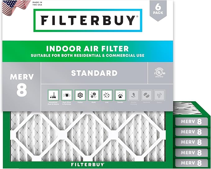 Filterbuy 17x17x1 Air Filter MERV 8 Essential Dust & Allergy Defense (6-Pack), Electrostatic Pleated HVAC AC Furnace Filters Replacement (Actual Size: 17.00 x 17.00 x 0.75)