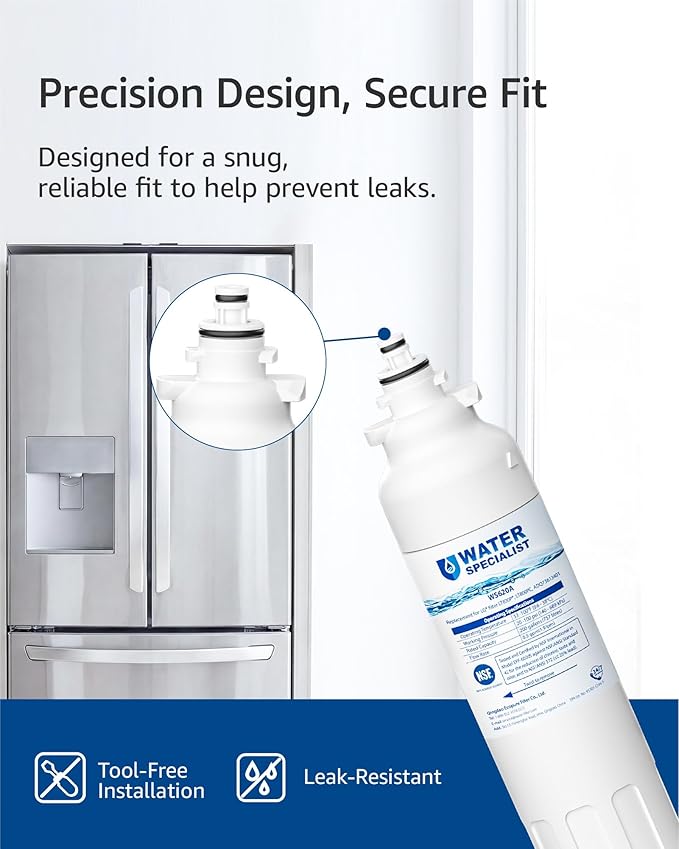 Waterspecialist ADQ73613401 Refrigerator Water Filter, Replacement for LG® LT800P®-6 Month / 200 Gallon, ADQ73613408, ADQ73613402, ADQ75795104, Kenmore 9490, LSXS26326S, LMXC23746S, 46-9490, 3 Pack