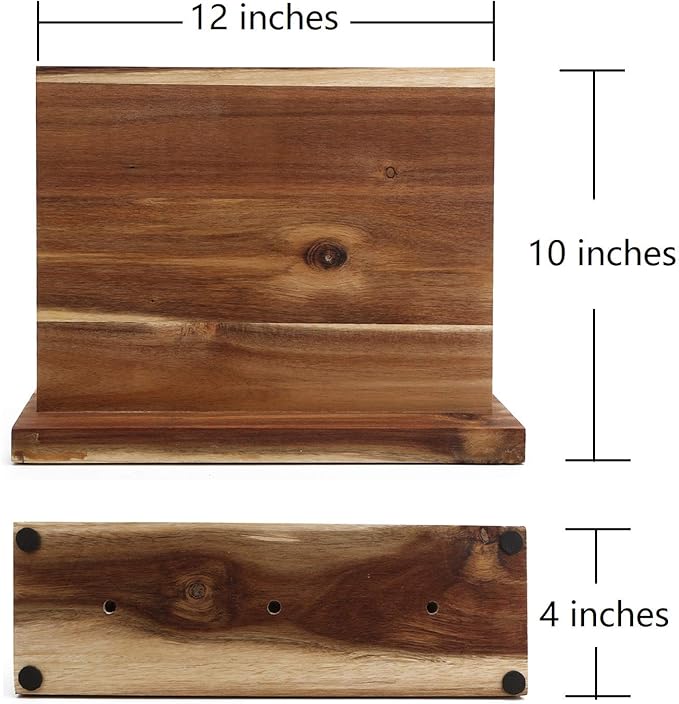 Resafy Magnetic Knife Holder,Acacia Wood Magnetic Knife Block 12 Inches,Rack Magnetic Universal Stands with Strong Enhanced Magnets Strip Protects Blades Easy to Identify Without Knifves for Kitchen
