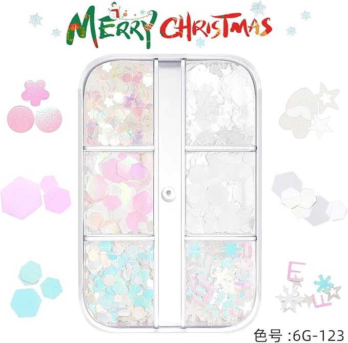 Christmas Nail Art Glitters Sequins, 4 Boxes Multicolor Holographic Lrregular Shapes Glitters Stickers Decals with Christmas Snowflake Letter Star Tree Designs for Manicure DIY Xmas Decorations