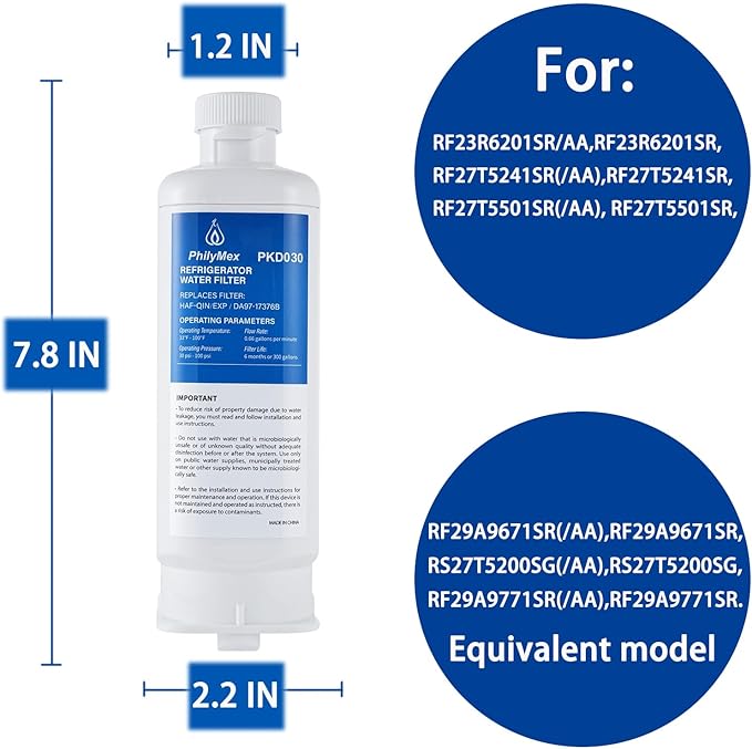 (3 Pack) DA97-17376B Water Filter for Sam&sung RF23R6201SR(/AA), RF27T5241SR(/AA), RF27T5501SR(/AA), RF29A9671SR(/AA), RS27T5200SG(/AA), RF29A9771SR(/AA) Replacement.