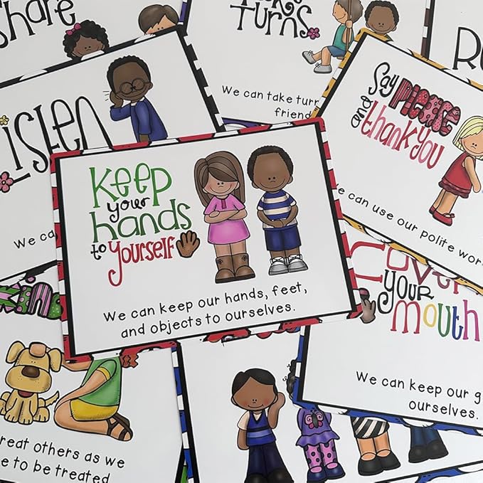 Lachilly 9 Sheets Classroom Rules Posters, Classroom Wall Decoration, Class Organization Charts, Bulletin Board Set, Classroom Decoration for Kindergarten Preschool Primary Middle High School
