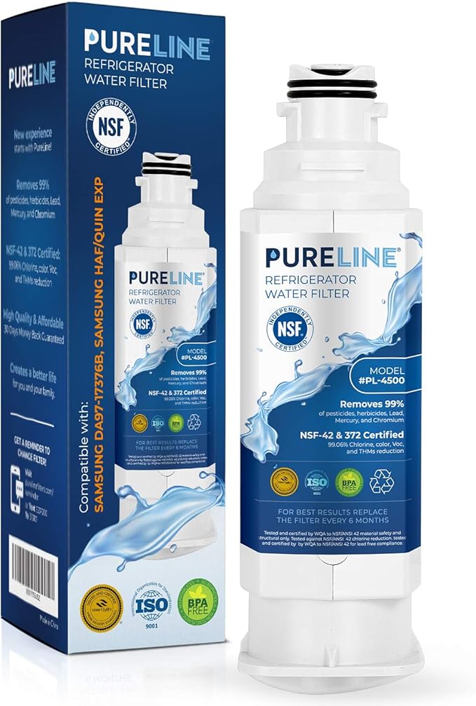 Pureline DA97-17376B Replacement for Samsung DA97-17376B, HAF-QIN/EXP, HAF-QIN, DA97-08006C Refrigerator Water Filter - Reduces Bad Taste & Odor