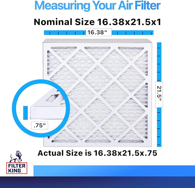 Filter King 16.38x21.5x1 Air Filter (MERV 8) (12-Pack) Dust & Allergy Control AC Furnace Filters, MADE IN USA, HVAC, Pleated, Electrostatic (Actual Size: 16.38 x 21.5 x .75)