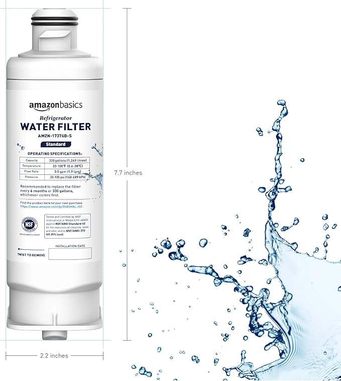 Amazon Basics Replacement Samsung DA97-17376B, HAF-QIN/EXP Refrigerator Water Filter, 3-Pack, Standard Filtration