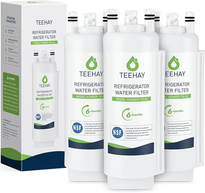 TEEHAY Filter A EDRARXD1 Water Filter, Compatible with Everydrop Filter A, EDRARXD1, Whirlpool WHRARXD1, WRSC5536RZ, WRSF5536RZ, KitchenAid KRSF536RPS, KRFF507HPS, Maytag MRSC6636RZ, 3 Pack