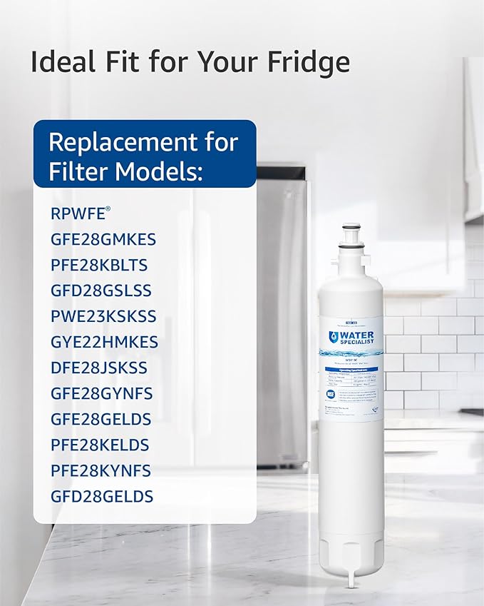Waterspecialist WS619C Replacement for GE® RPWFE®, RPWF (Built-in CHIP) Refrigerator Water Filter, Compatible with GYS22GMNES, GYE22HSKSS, PYE22PELDS, GFE26GMKES, GFE28GYNFS, PFE28KYNFS, 2 Filters