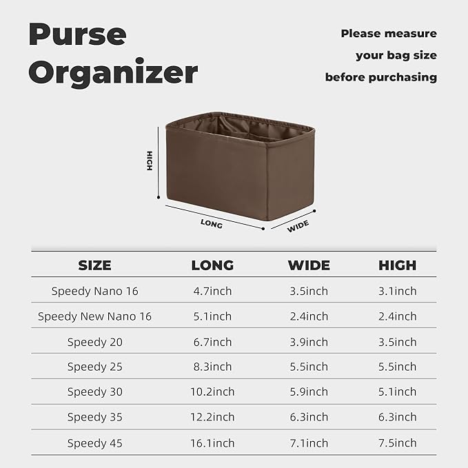 Purse Handbag Silky Organizer Insert Keep Bag Shape Fits LV Speedy 16/20/25/30/35/45 bags, Luxury Handbag Tote Lightweight Sturdy(Etoupe grey, Speedy16)