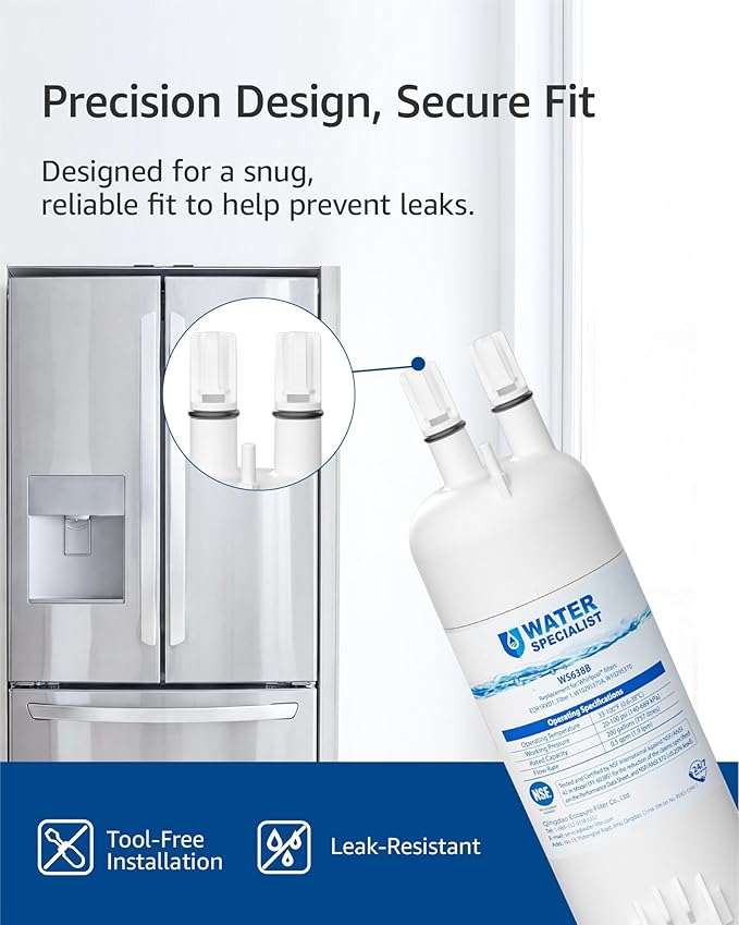 Waterspecialist EDR1RXD1 Water Filter Replacement for W10295370A, Everydrop® Filter 1, EDR1RXD1B, P8RFWB2L, P4RFWB, Kenmore® 46-9081, 46-9930, WS638 Refrigerator Water Filter, 4 Filters