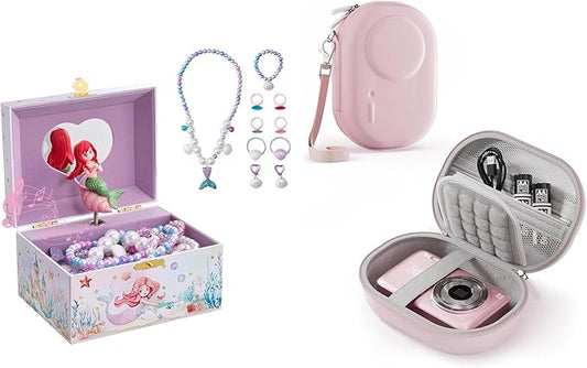ProCase Mermaid Musical Jewelry Box with Jewelry for Girls Bundle with Small Digital Camera Case Compatible with KODAK PIXPRO FZ55/FZ45/C1 Zoom/CAMKORY/Lecran