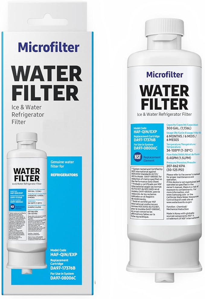 HAF-QIN/EXP DA97 Water Filter Replacement – Compatible with DA97-17376B – Carbon Block 99% Contaminant Reduction – Fresh Water & Ice – 6 Month Life 1 PACK